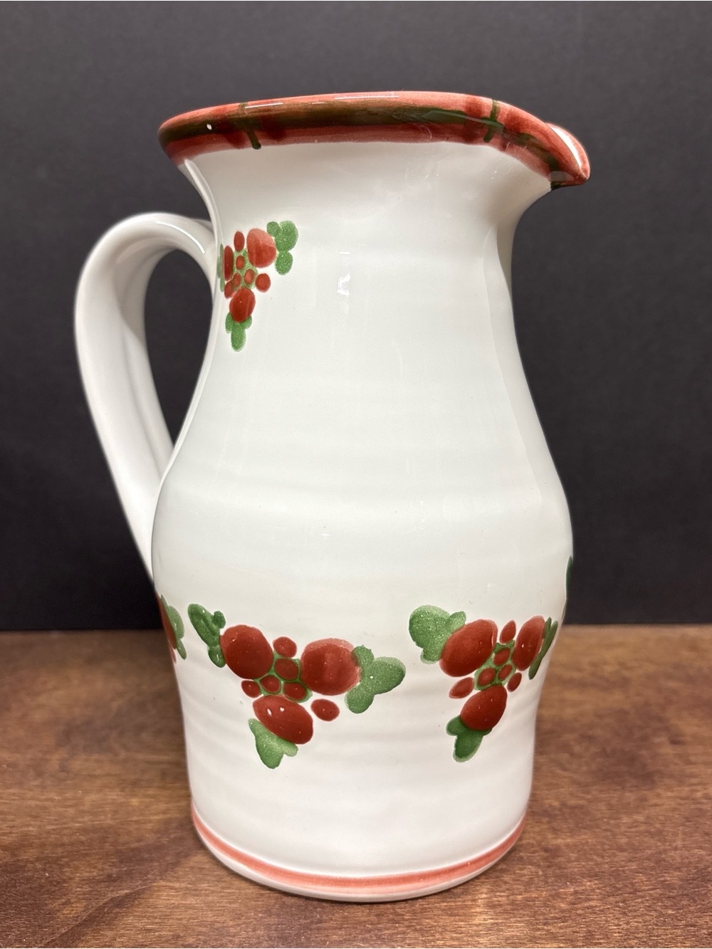 White Ceramic Pitcher with Red Floral Motif
